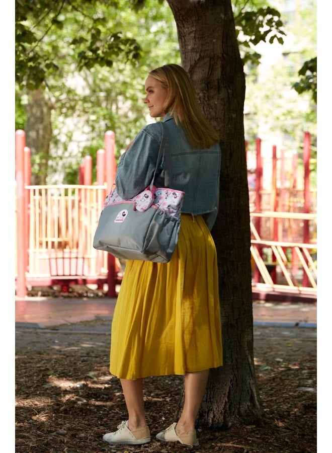 Disney Baby Multi-Functional Travel Tote Diaper Bag with Changing Pad, Minnie Pink Gray - Image 3