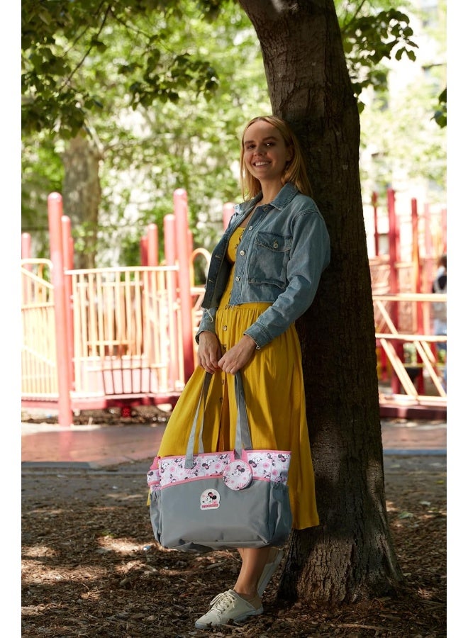 Disney Baby Multi-Functional Travel Tote Diaper Bag with Changing Pad, Minnie Pink Gray - Image 4