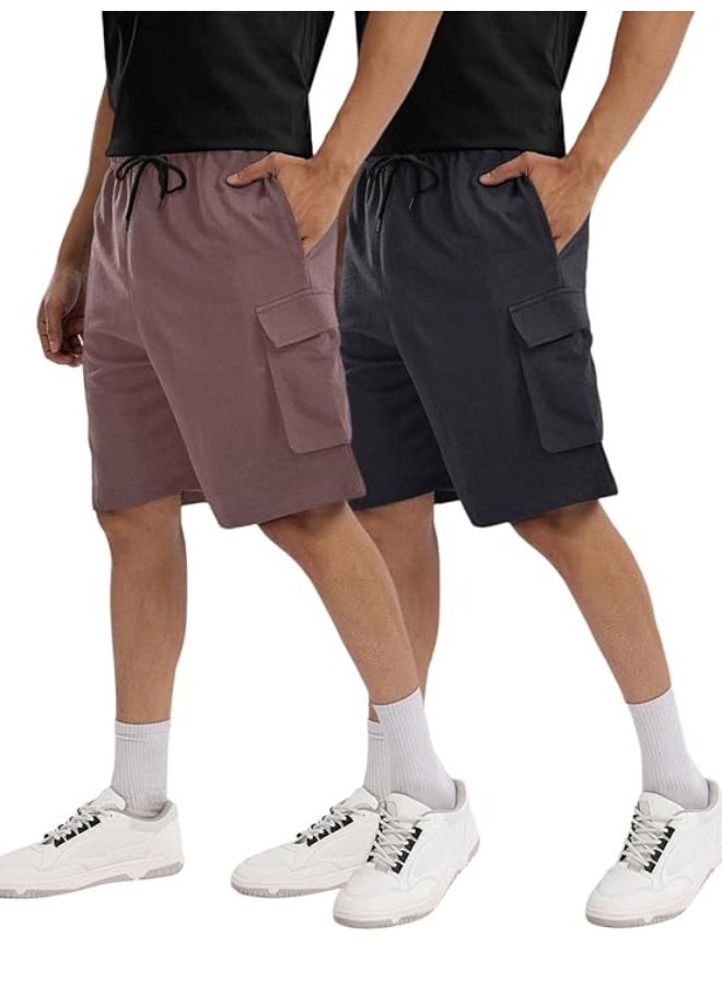 Pinkmint store Cargo Shorts for Men Pack of 2 Cotton Blend Training Gym Shorts for Men Casual Workout Lightweight Summer Shorts with Dual Side Pockets Half Pant for Running, Gym, Walking, Travel XL - Image 1