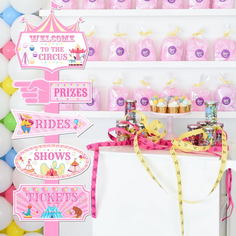 Merrystorm 20Pcs Circus Carnival Party Directional Signs Pink, Circus Carnival Signs, Circus Tent Porch Sign, Carnival Yard Sign for Kids Indoor Outside Carnival Party Supplies - Image 2