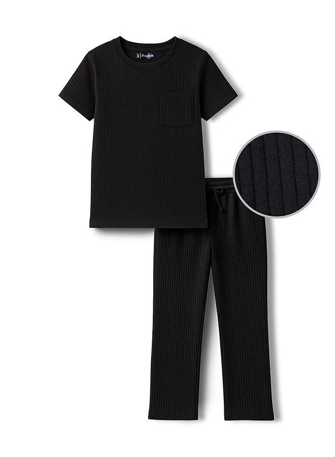 Pine Kids Pine Kids Half Sleeves Solid Co-ords Night Suit - Black