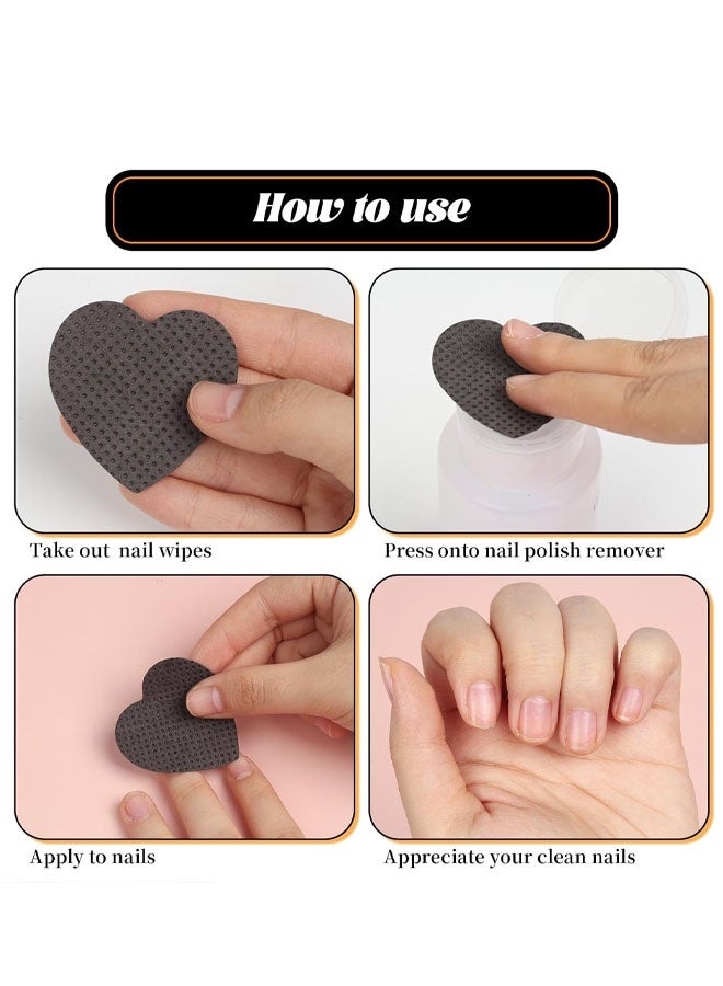 200PCS Black Heart Shape Lint Free Nail & Lash Glue Wipes, Nail Polish Remover Cleaning Wipes - Image 3