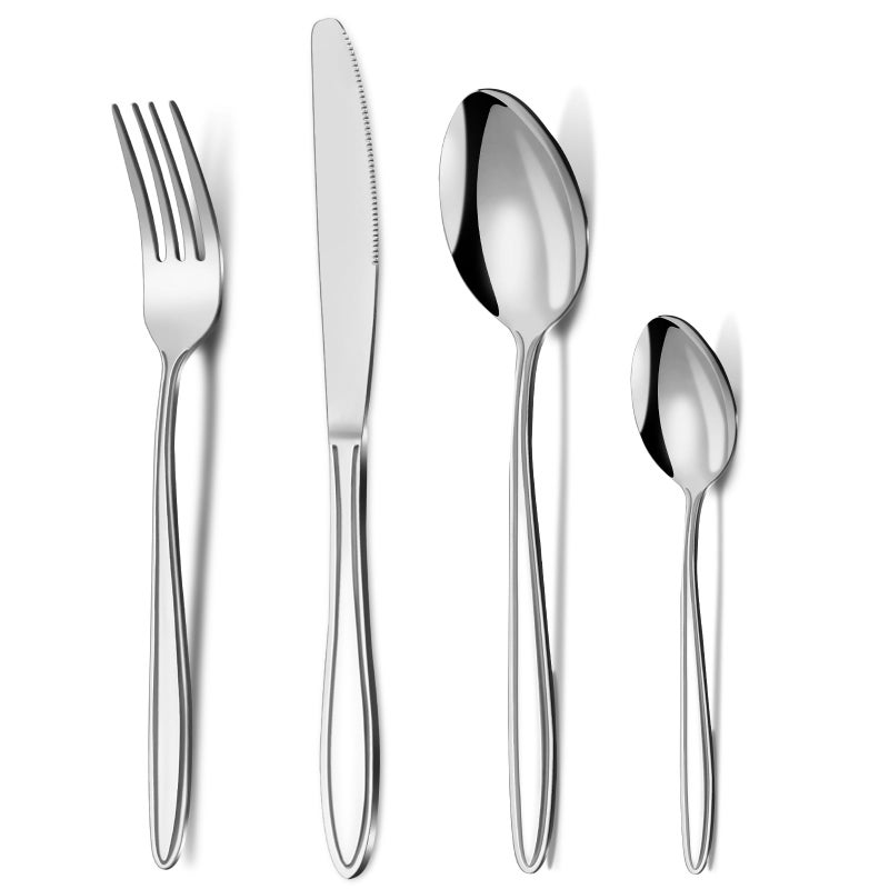 Cutlery Set Pleafind 24Piece Stainless Steel Flatware Set for 6 People Spoon Knife and Fork Sets Mirror Polished and Dishwasher Safe Silverware Set for Home Kitchen