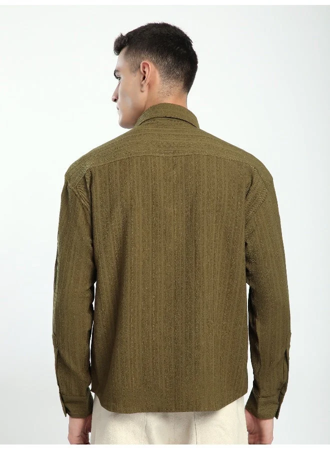 بيونغ قميص مخطط بني خشبي