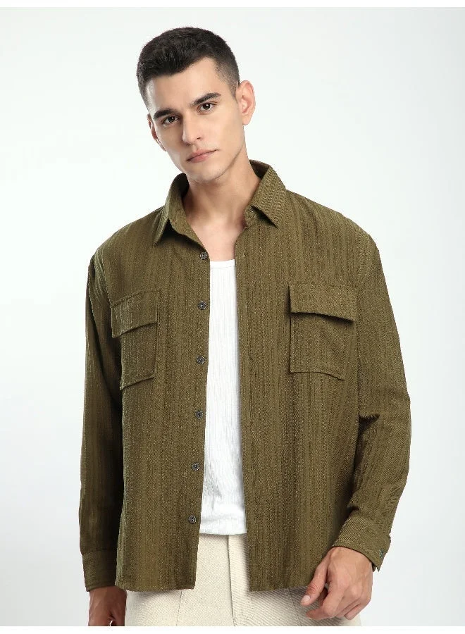 بيونغ قميص مخطط بني خشبي