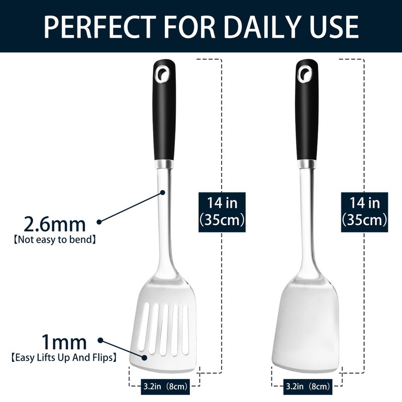 MUJINON 14-in Spatula Set, 18/0 Stianless Steel Heavy Duty Turner & Slotted Spatula, Kitchen Cooking Utensils Set, High Heat Resistant, Grilling Frying Serving Food, Pack of 2 - Image 4