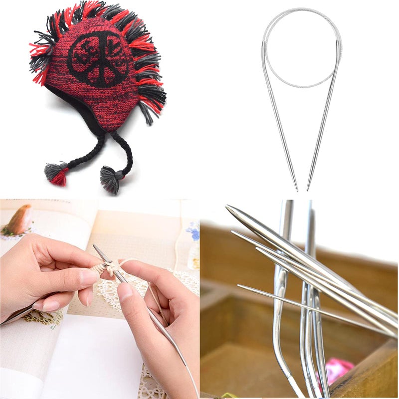 Coowayze 16 Inch Circular Knitting Needles Set, Stainless Steel Round Knitting Needles,11 Pack Sizes 1.5-5mm Metal Circle Knit Needle with Magic Loop for Socks, Knit Tools Set for Beginners - Image 5