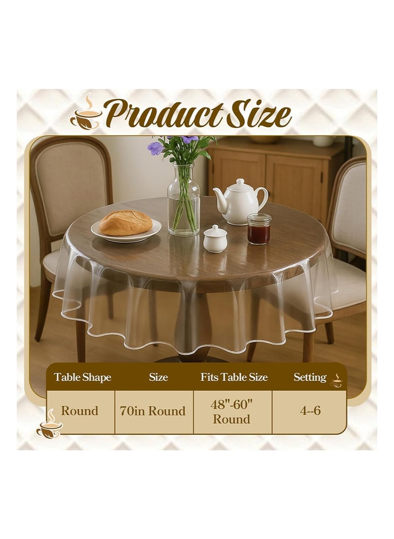 EZdenK 70in Clear Round Plastic Tablecloth Protector Waterproof Oil-Proof PVC Table Cloth Stain-Resistant Wipeable Table Cover for Round Table（178cmRound） - Image 2