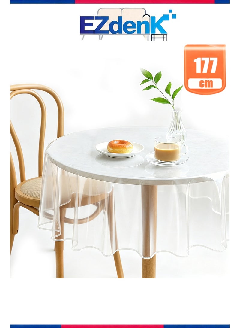 EZdenK 70in Clear Round Plastic Tablecloth Protector Waterproof Oil-Proof PVC Table Cloth Stain-Resistant Wipeable Table Cover for Round Table（178cmRound） - Image 1