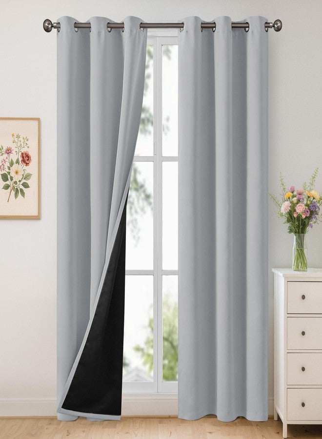 YoungsTex Thermal Insulated 100% Blackout Curtains 84 Inch Length for Living Room, Double Layer Grommet Black Out Drapes Energy Saving for Winter Bedroom, Light Grey, 2 Panels, 42 X 84 Inch