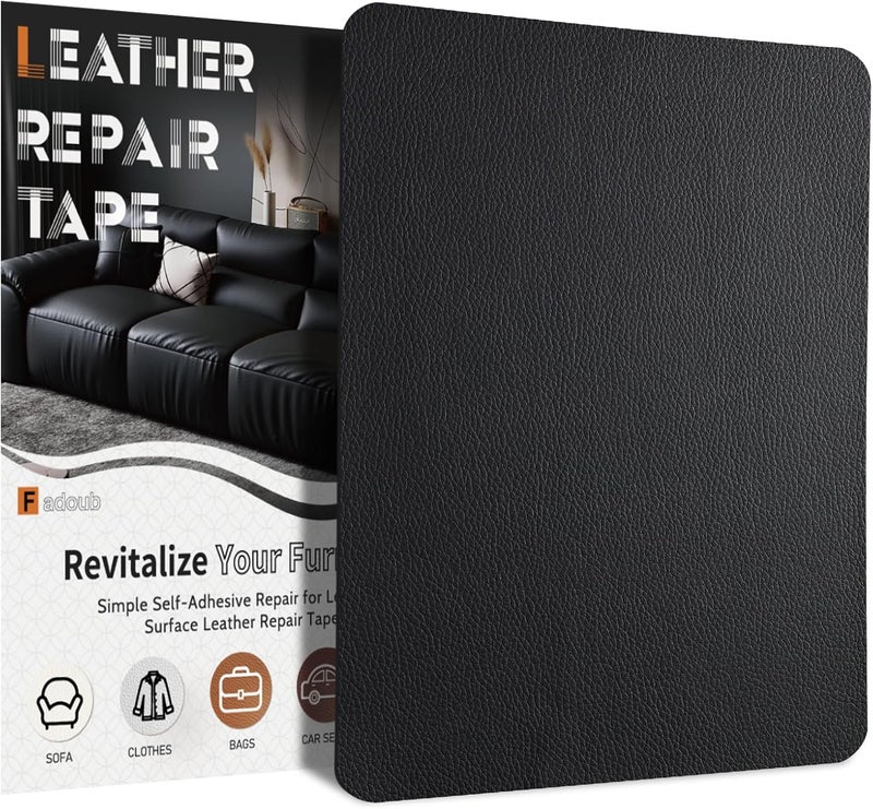 Fadoub Leather Repair Patch Tape Self-Adhesive, 8x11In Heavy Duty Vinyl Patch, Leather Repair Kit for Furniture, Sofa, Couch, Office Chair, Car Seat, Car Interior(Black) - Image 1