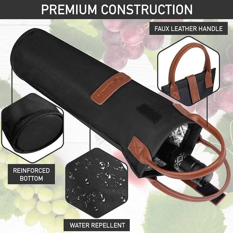 OPUX Wine Bag Single Bottle Carrier Tote, Insulated Travel Wine Cooler Bag for Picnic Beach Gift, Thermal Padded Portable One Bottle Holder Carrying Case for Women Men Wine Lovers, Black - Image 5