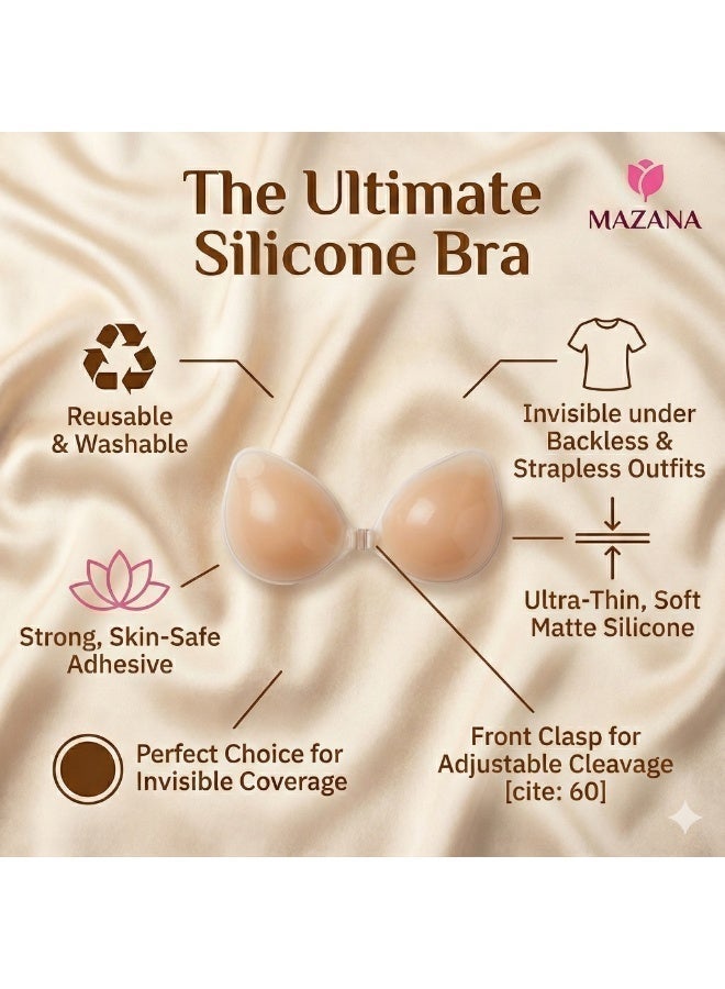 MAZANA Silicone Strapless Backless Bra for Women, Nude – Reusable Adhesive Stick-On Bra for Backless Dresses & Strapless Outfits - Image 5