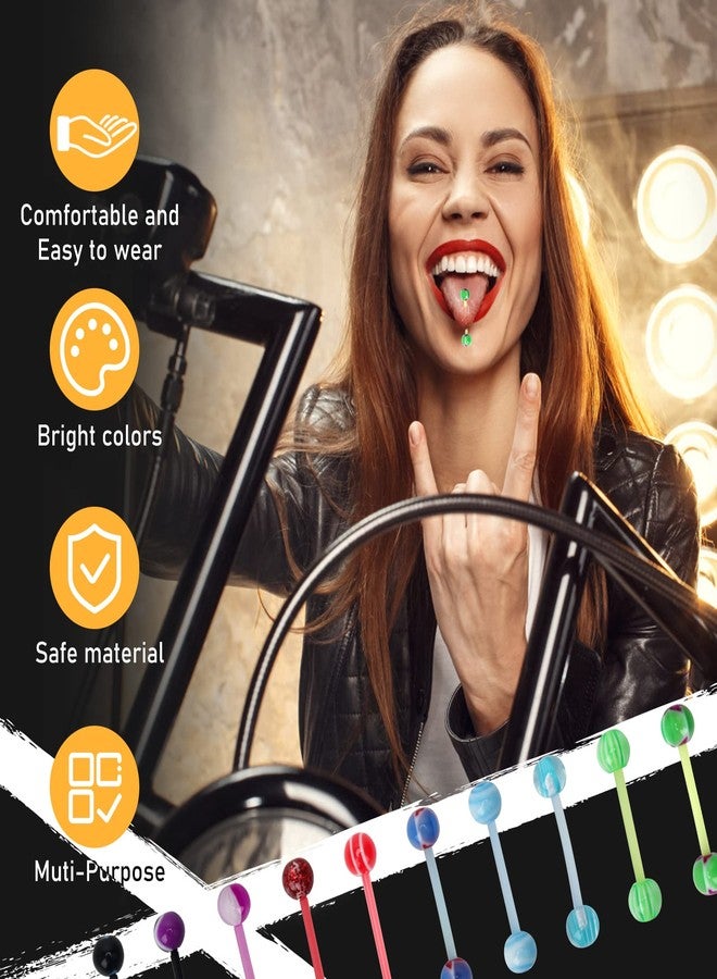 CrazyPiercing 100Pcs 14G Acrylic Tongue Rings, Multi Color Assortment Flexible Tongue Rings Barbells Mix Piercing - Image 4