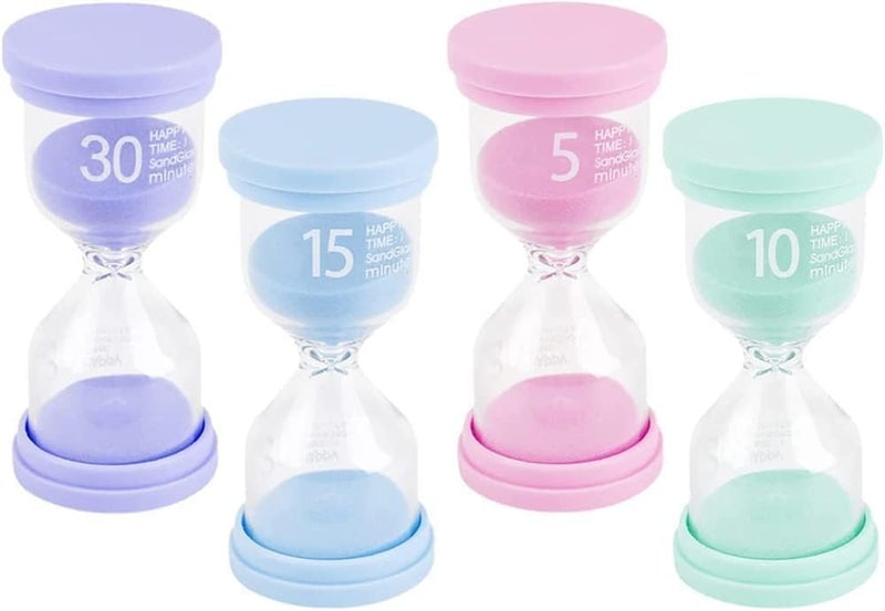 ChicAbode 4 Pcs Sand Timer, Small Hourglass Timer, Visual Timer for Kids, 5mins, 10mins, 15mins, 30mins Sand Clock Timer, for Game, Home, Cooking, Kitchen, Toothbrush, Classroom, Office Decoration - Image 1