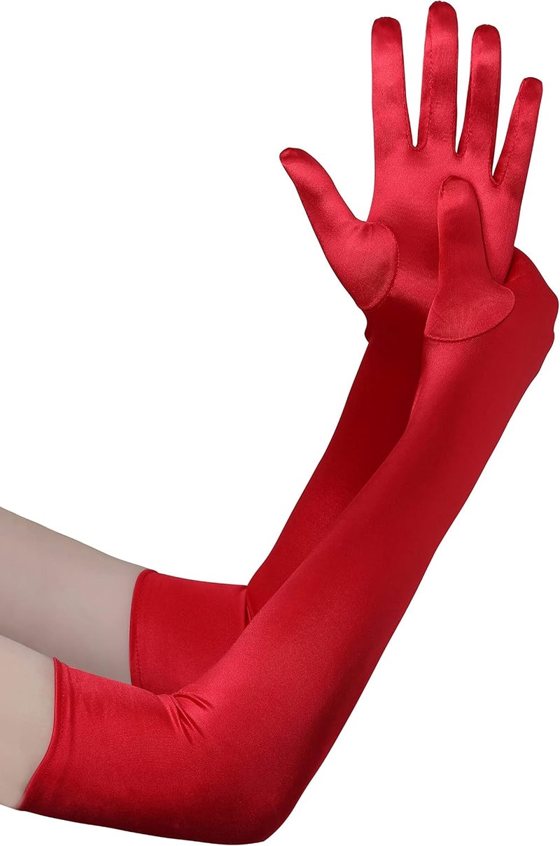 BABEYOND Long Satin Opera Gloves for Women - 21.6 Inch Elbow Length in Red - Image 1