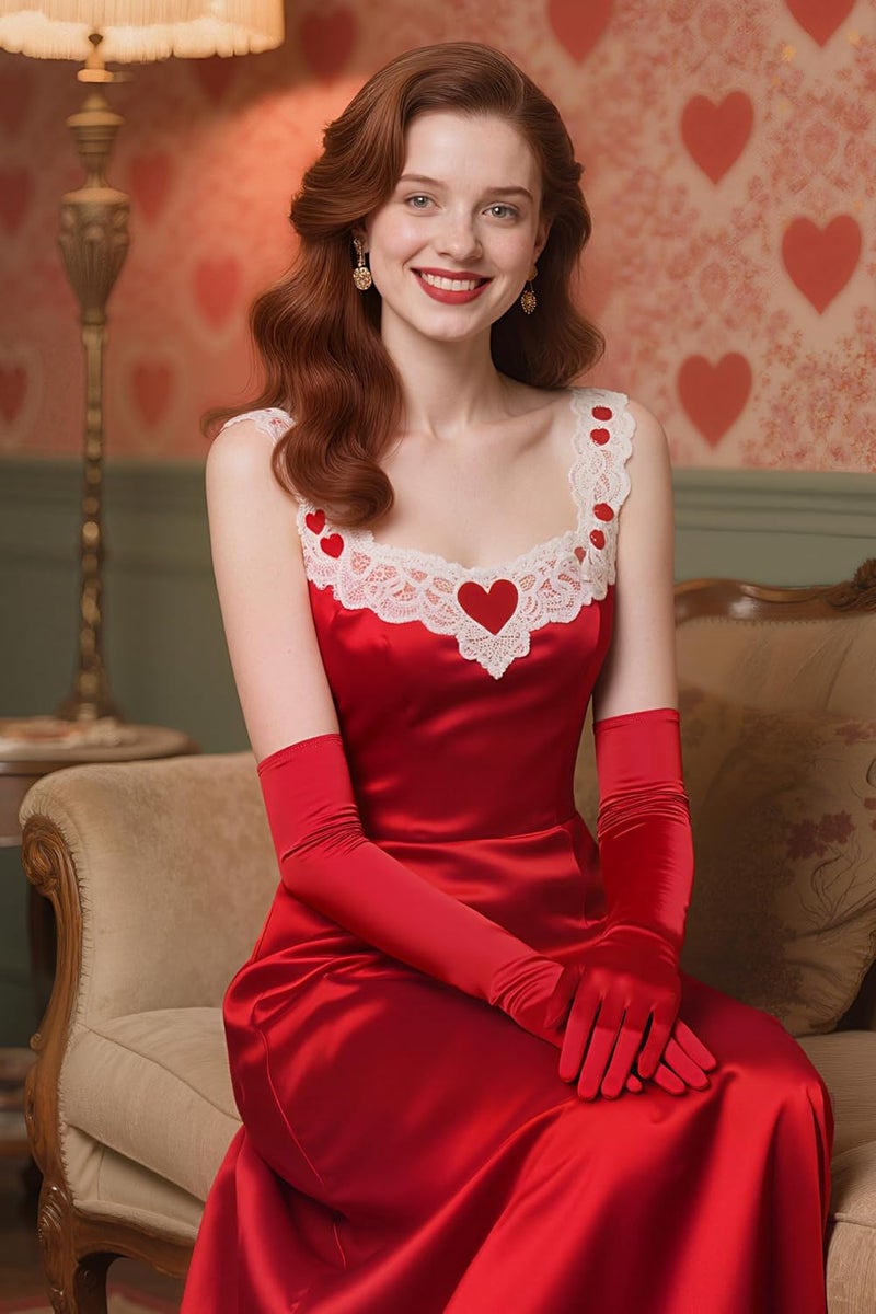 BABEYOND Long Satin Opera Gloves for Women - 21.6 Inch Elbow Length in Red - Image 4