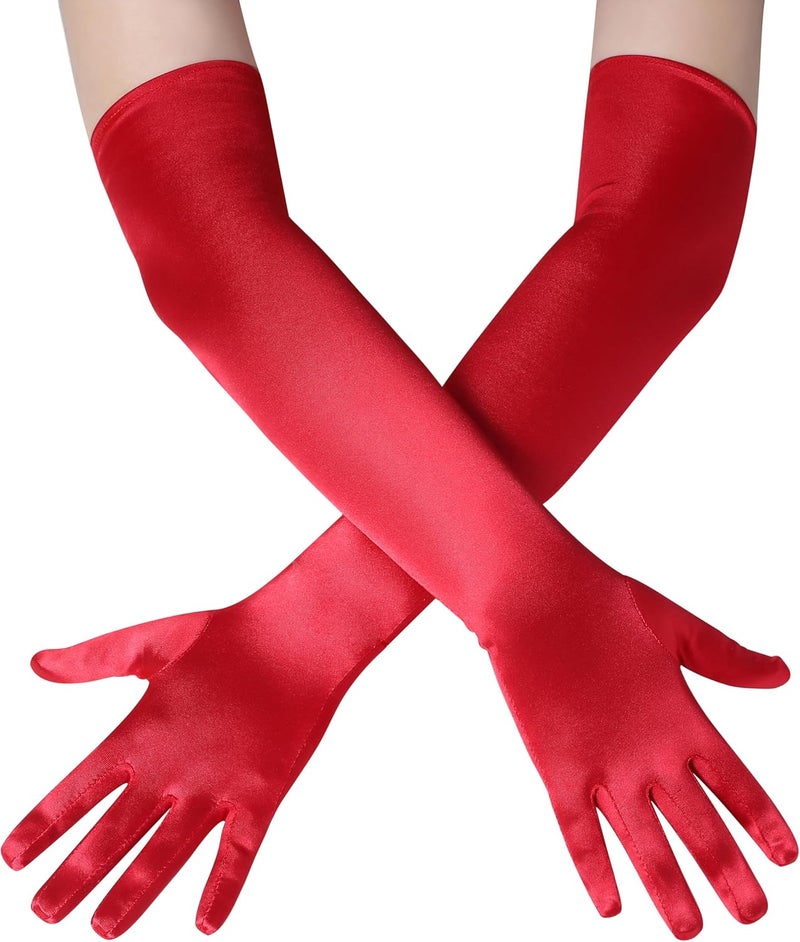 BABEYOND Long Satin Opera Gloves for Women - 21.6 Inch Elbow Length in Red - Image 2