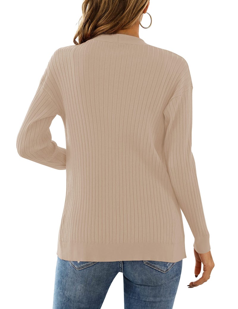 LIENRIDY Women's Long Sleeve Button Down V Neck Classic Sweater Knit Cardigan, Camel Heather, L - Image 4