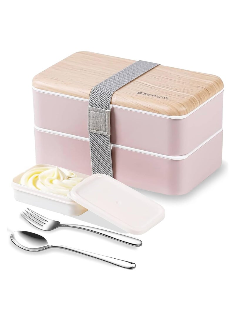Bukela Original Bento Box Lunch Boxes Container Bundle Divider Japanese style with stainless steel Utensils spoon and fork (Pink) - Image 1