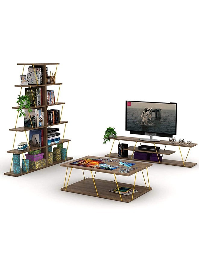 Home Canvas طاولة قهوة حديثة من قماش المنزل مصنوعة في تركيا تارس لغرفة المعيشة، سهلة التجميع - جوزي وأصفر - Image 2