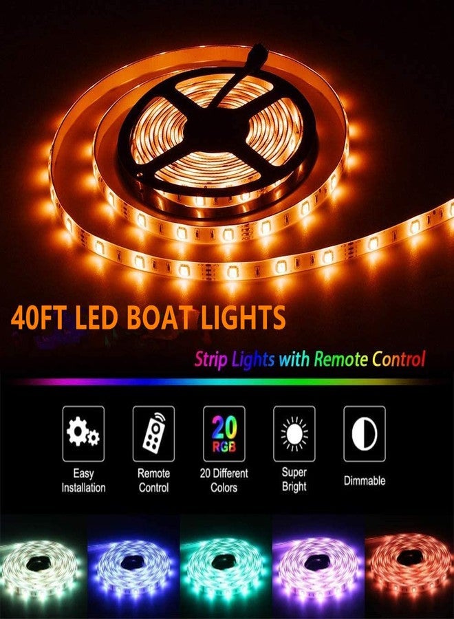 أضواء LED شريطية للقوارب، أضواء LED متعددة الألوان بطول 40 قدمًا للقوارب العائمة، إضاءة داخلية مقاومة للماء للقوارب، أضواء أسفل حافة القارب، إضاءة سطح القارب، أضواء صيد ليلية للقوارب العائمة وقوارب الكاياك - Image 3