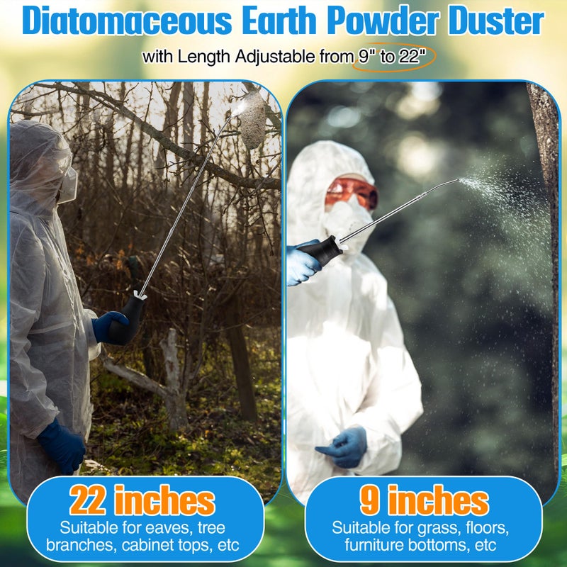 Qualirey Diatomaceous Earth Powder Duster, Longer 9" to 22" Retractable Garden Powder Applicator Dispenser, 8 oz Bulb Duster Sprayer Insect for Home Organic Gardening Agricultural Supply(Black,1 Pcs) - Image 5