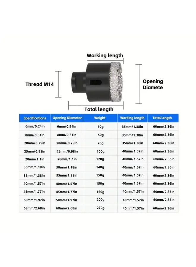 M14 Thread Diamond Drill Bit 68mm Brazed Hole Saw Cutter For Porcelain Ceramic Tile - Image 4