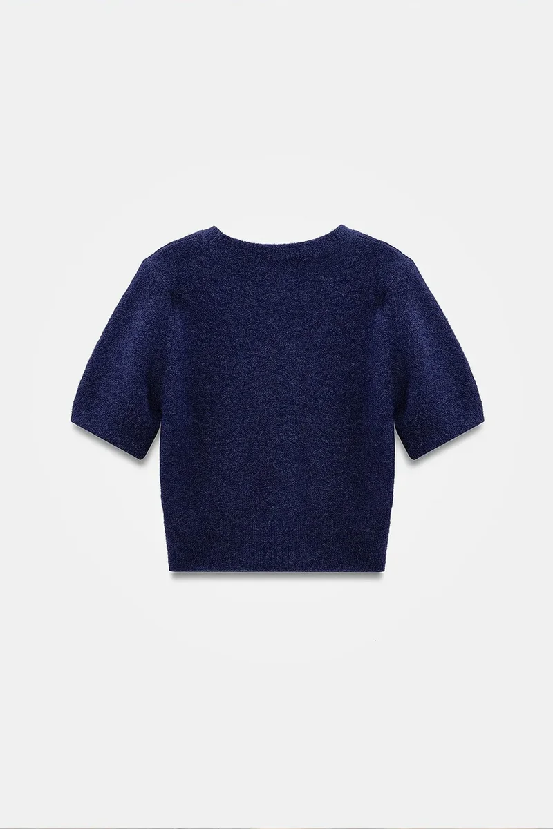 Dilvin Navy Blue DILVIN Women’s Ribbed Crew Neck Short-sleeve Sweater for Women | Best Price UAE