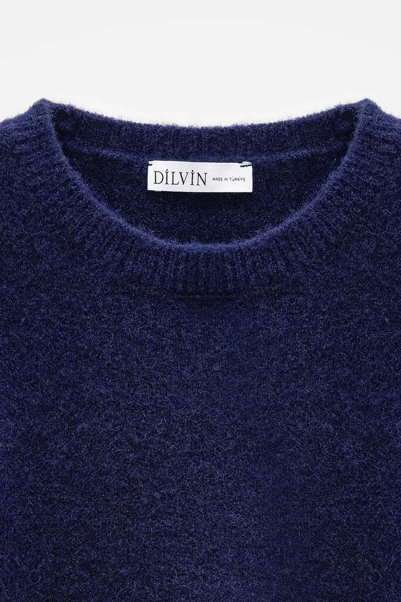Dilvin Navy Blue DILVIN Women’s Ribbed Crew Neck Short-sleeve Sweater for Women | Best Price UAE