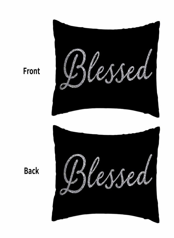 Mugod Throw Pillow Case White Highlights Blessed on Black Ground,Waist Lumbar Cushion Cover Sofa Home Decorative Rectangle Oblong 20x30 Inches - Image 2