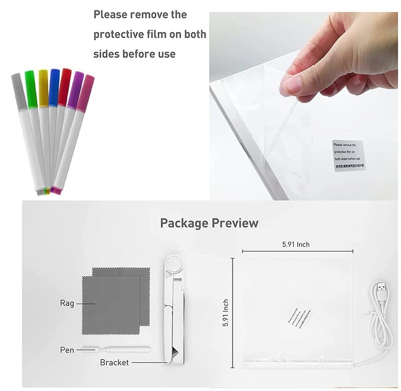 BAREPEPE 3D Acrylic Writing Board with Pens Glowing Led Message Board Rewritable Light Noteboard with Adjustable Stand and 14 Pens - 15x15 cm - Image 5