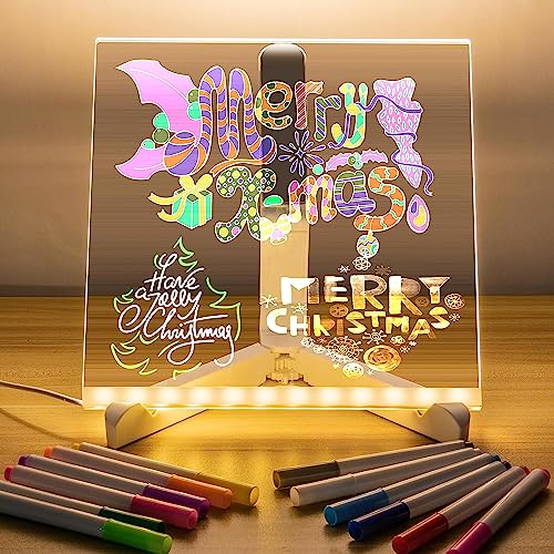 BAREPEPE 3D Acrylic Writing Board with Pens Glowing Led Message Board Rewritable Light Noteboard with Adjustable Stand and 14 Pens - 15x15 cm - Image 1