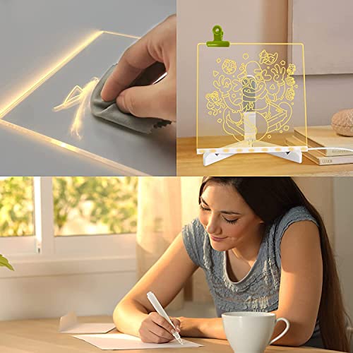 BAREPEPE 3D Acrylic Writing Board with Pens Glowing Led Message Board Rewritable Light Noteboard with Adjustable Stand and 14 Pens - 15x15 cm - Image 2
