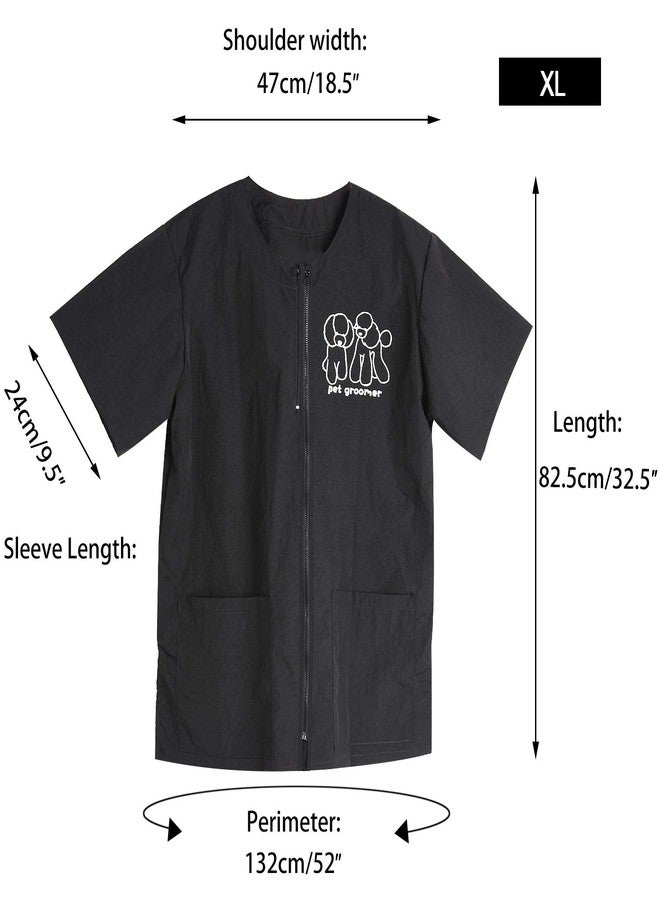 Noverlife Short Sleeves Pet Grooming Work Clothes with Full Zipper, XL Size, Splash Proof Anti-Static Pets Beautician Smock, Dog Cat Groomer Cosmetologist Uniforms for Pet Shop Men Women - Image 3