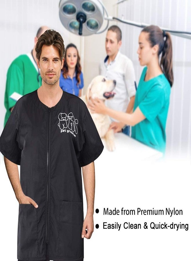 Noverlife Short Sleeves Pet Grooming Work Clothes with Full Zipper, XL Size, Splash Proof Anti-Static Pets Beautician Smock, Dog Cat Groomer Cosmetologist Uniforms for Pet Shop Men Women - Image 4