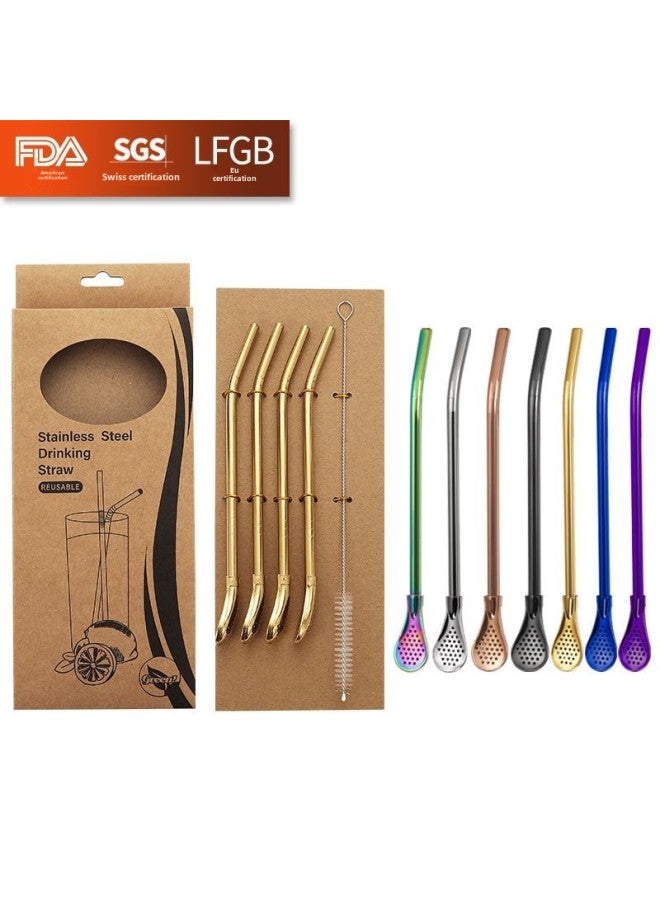 Straw Spoon South America Foreign Trade Stainless Steel Removable Gift Box Vintage Juice Milk Tea Filter Med Tea Straw-Color:Silver Gift Box With 4 Spoons And 1 Brush/5 Pieces In Total-Specifications:18.cm*z Large Quantity Supports Personalized Packaging - Image 3