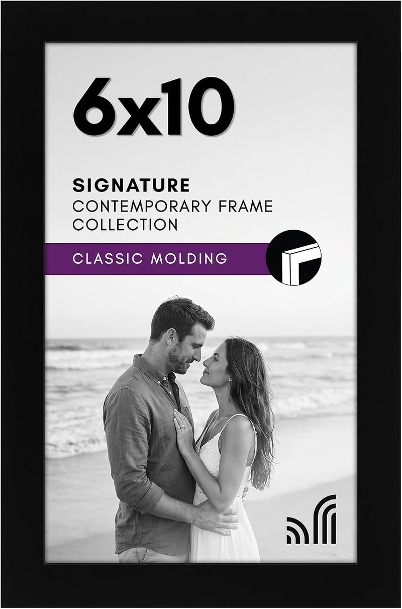 Americanflat 6x10 Picture Frame in Black - Engineered Wood Photo Frame with Shatter-Resistant Glass, Hanging Hardware, and Easel for Wall or Tabletop Display - Image 1