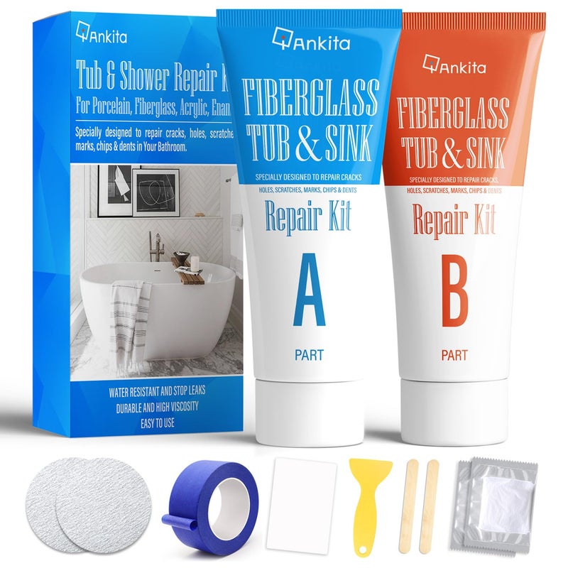 Tub Repair Kit White Tub Chip and Bathtub Repair Kit for Enamel Fiberglass Acrylic Porcelain Patch and Repairs Chips Crack Scratches Rust Holes on Tubs Toilet Sink Shower Tray in Bathroom