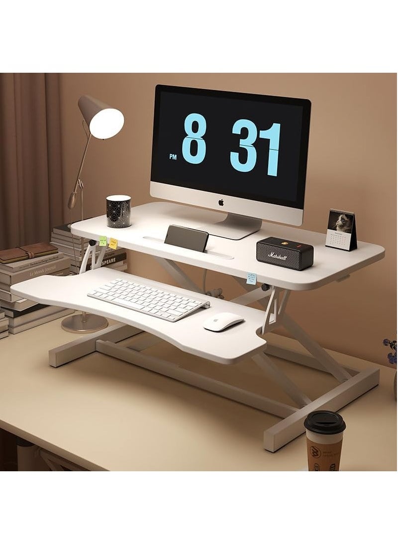 FlashHawk - Standing Desk Converter 32 inch, Height Adjustable Sit Stand Desk Riser, Quick Sit to Stand Tabletop Dual Monitor and Laptop Riser Workstation for Home Office with Keyboard Tray, White - Image 1