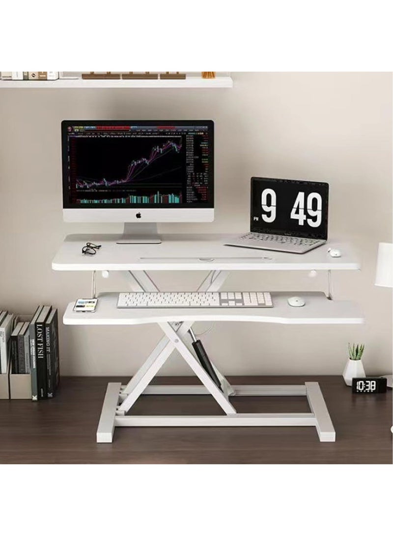 FlashHawk - Standing Desk Converter 32 inch, Height Adjustable Sit Stand Desk Riser, Quick Sit to Stand Tabletop Dual Monitor and Laptop Riser Workstation for Home Office with Keyboard Tray, White - Image 1