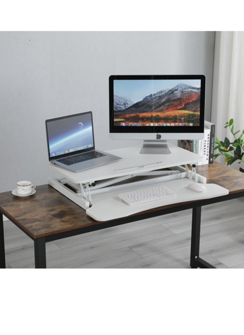 FlashHawk - Standing Desk Converter 32 inch, Height Adjustable Sit Stand Desk Riser, Quick Sit to Stand Tabletop Dual Monitor and Laptop Riser Workstation for Home Office with Keyboard Tray, White - Image 1