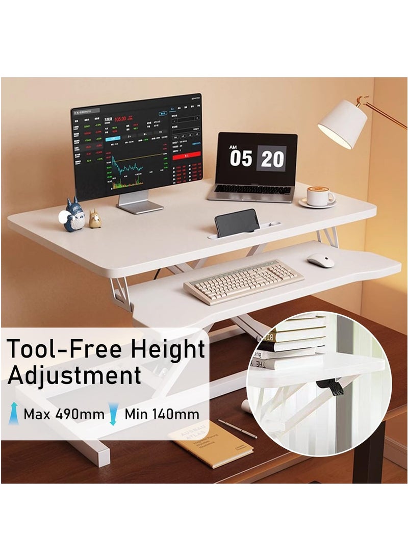 FlashHawk - Standing Desk Converter 32 inch, Height Adjustable Sit Stand Desk Riser, Quick Sit to Stand Tabletop Dual Monitor and Laptop Riser Workstation for Home Office with Keyboard Tray, White - Image 1