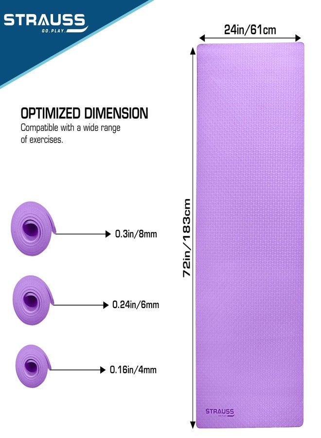 Strauss TPE Yoga Mat | Exercise Mat For Home Workout, Gym and Yoga Sessions | Anti Slip Gym Mat | Workout Mat For Men, Women and Kids | Yoga Mat With Carry Strap | Thickness: 4MM,(Purple) - Image 4