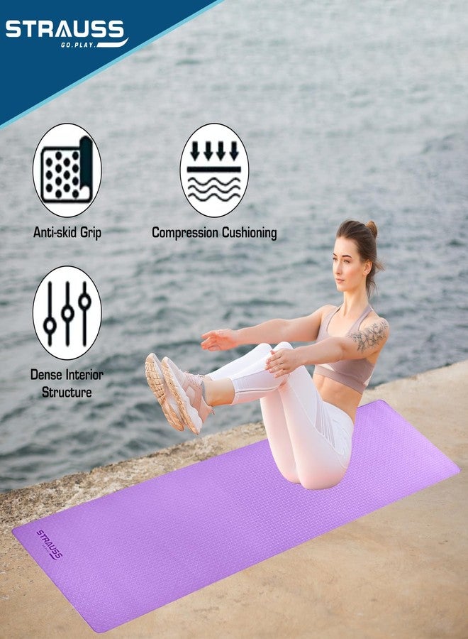 Strauss TPE Yoga Mat | Exercise Mat For Home Workout, Gym and Yoga Sessions | Anti Slip Gym Mat | Workout Mat For Men, Women and Kids | Yoga Mat With Carry Strap | Thickness: 4MM,(Purple) - Image 3
