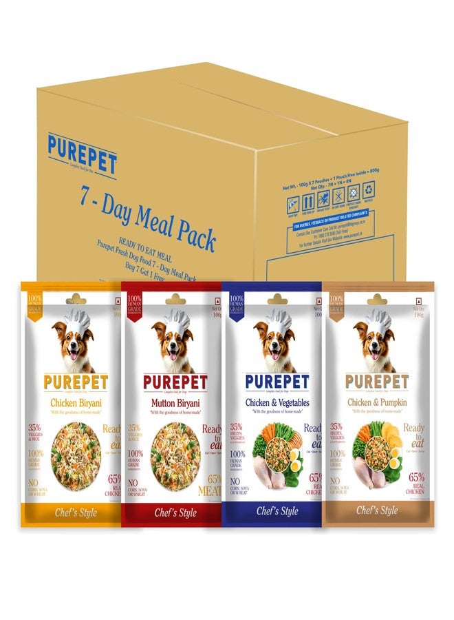 Purepet Fresh Wet Dog Food Combo Pack of 7 Biryanis - Mutton, Chicken, Vegetable & Pumpkin (8 x 300g) | Free 1 Pouch Inside | High Protein | Real Meat, Veggies | No Preservatives | Ready to Serve - Image 1
