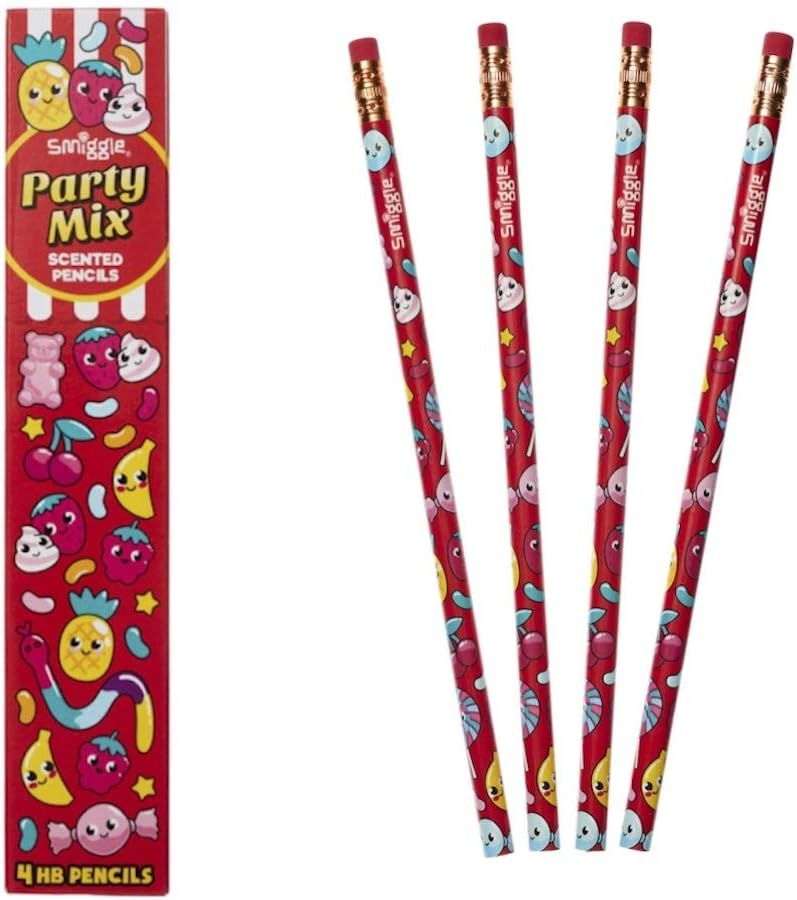 Smiggle Pencils x 4 Pack Scented HB Wooden With Eraser Top (Party Mix) - Image 1