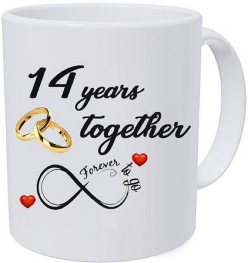 Alexus Happy 14th Marriage Anniversary 14 year love Ceramic Coffee Mug Slogan Quote Printed Ceramic Coffee & Tea Mug, Cup Best Gifts For Wedding/Anniversary/Couple/Marriage/Birthday/Return Gift -(350 ML) - White - Image 4