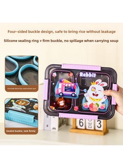 Generic Factory Direct 304 Stainless Steel Lunch Box Cartoon Student Lunch Box Can Enter The Microwave Oven Sealed Compartment Lunch Box-Specifications:Blue Aerospace Bear [with Chopsticks And Spoons + Sauce Dish]-Color:1000ml Three Grids  - Image 2
