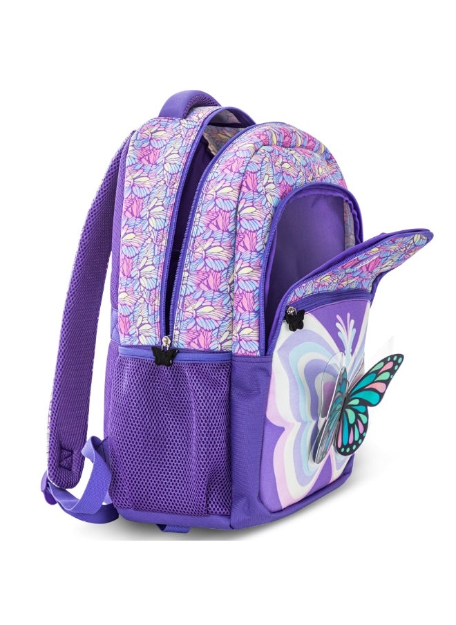 Eazy Kids Eazy Kids 18" Set of 3 Backpack w/ Lunch Bag and Pencil Case - 3D Butterfly Purple  - Image 3